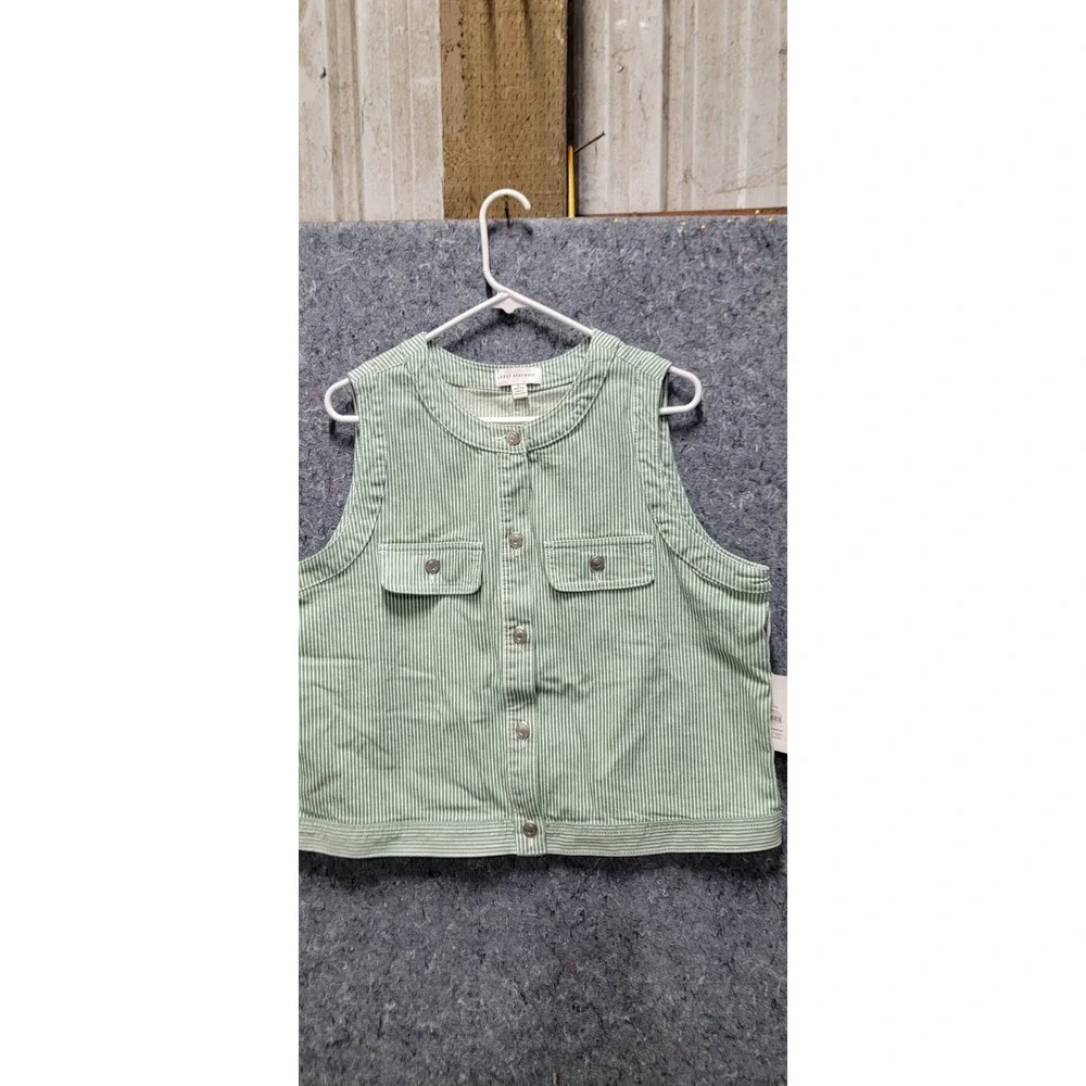Free Assembly Women's/Unisex button Front Vest/Top Stripe Green/White L NWT